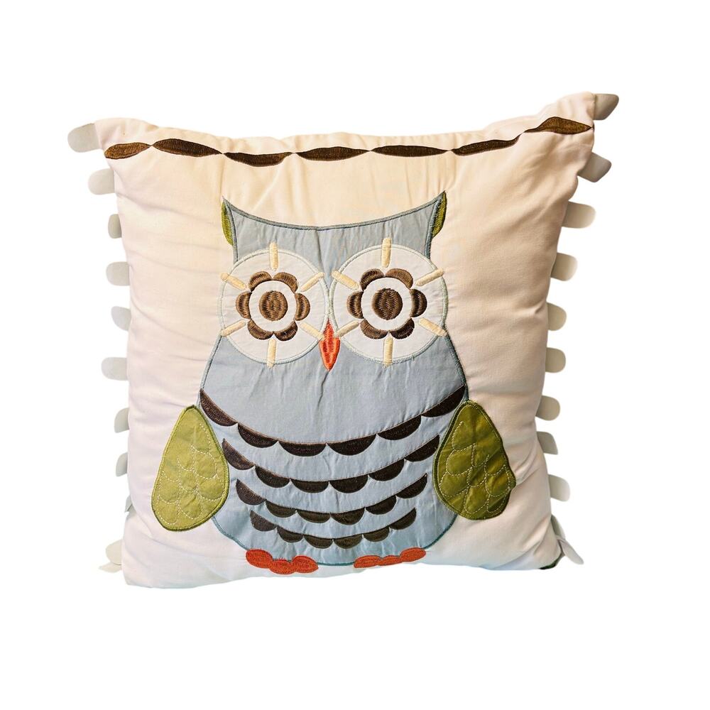 Adorable whimsical Owl patchwork pattern 2D throw pillow cushion sz 12x12